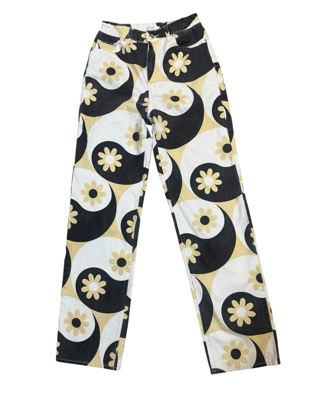 PacSun Eco Flower Yin Yang Boyfriend Jeans Size 27 Retro Wide Leg Y2K